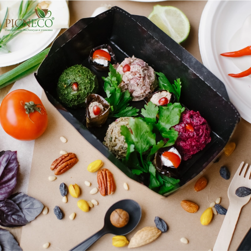 товар Контейнер бумажный с крышкой, 500мл, 160*120*45 мм, черный BK041C